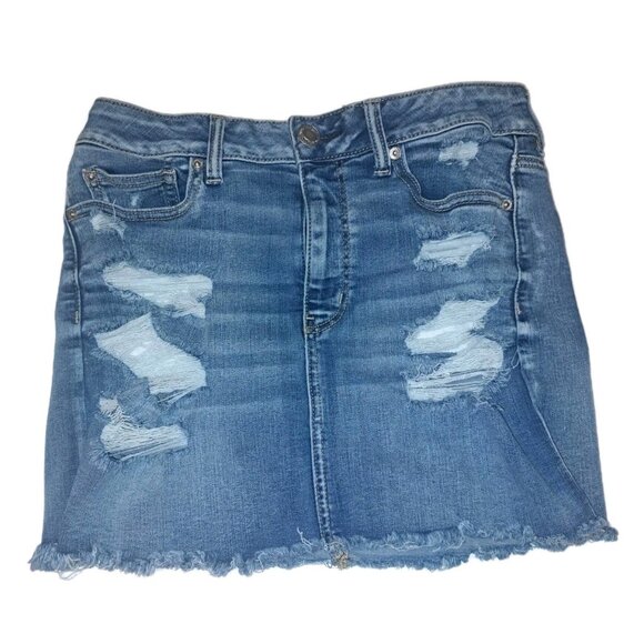 American Eagle Size 8 Blue Jean Skirt Miniskirt Distressed Ne(x)t Level Stretch - Picture 1 of 6